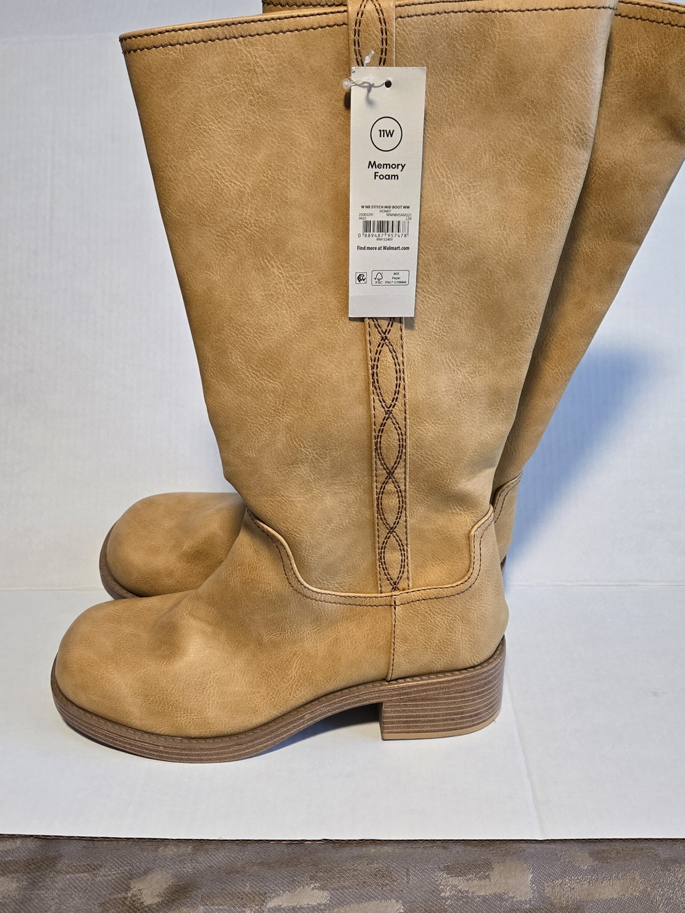 No Boundaries Tan Tall Memory Foam Heeled Boots Size 11W